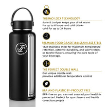 Load image into Gallery viewer, Insulated Water Bottle Stainless Steel-Double Wall Metal Water Bottle with Straw- BPA Free-3 Lids + 1 Straw (Black-1180 ml/40 oz)