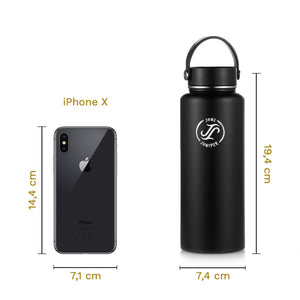 Insulated Water Bottle Stainless Steel-Double Wall Metal Water Bottle with Straw- BPA Free-3 Lids + 1 Straw (Black-532 ml/18 oz)