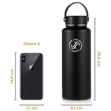 Load image into Gallery viewer, Insulated Water Bottle Stainless Steel-Double Wall Metal Water Bottle with Straw- BPA Free-3 Lids + 1 Straw (Black-1180 ml/40 oz)